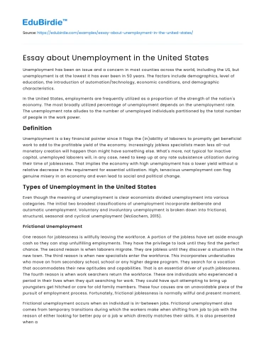Essay about Unemployment in the United States