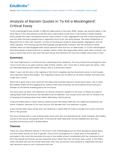Analysis of Racism Quotes in ‘To Kill a Mockingbird’: Critical Essay