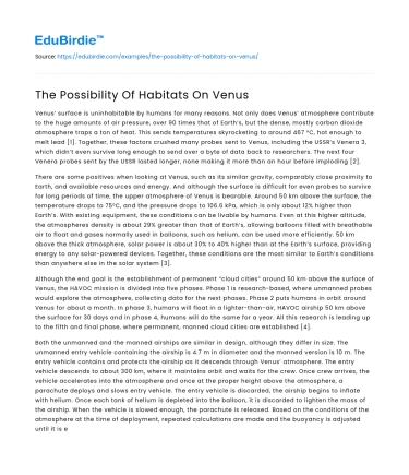 The Possibility Of Habitats On Venus
