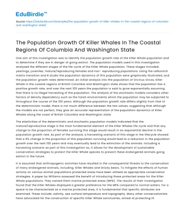 Killer Whale Population Growth in Columbia and Washington Regions