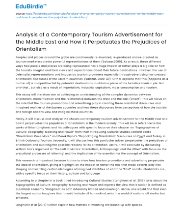 Contemporary Tourism Ad in Middle East: Perpetuating Orientalism