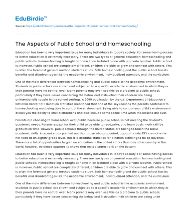 The Aspects of Public School and Homeschooling