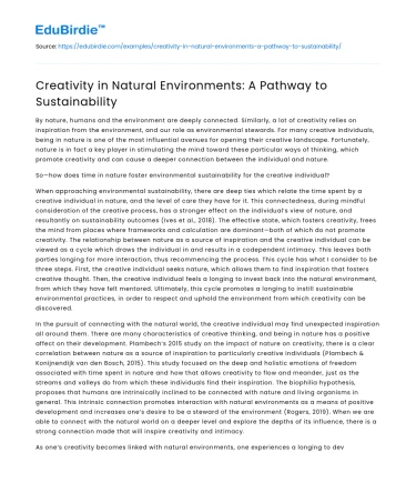 Creativity in Natural Environments: A Pathway to Sustainability