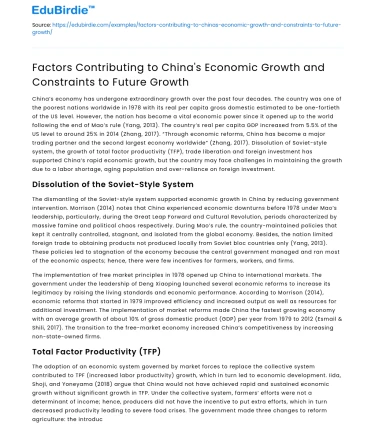 China’s Economic Growth Factors and Future Constraints