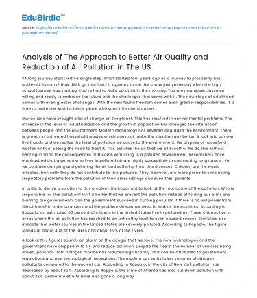 Approach to Better Air Quality in the US