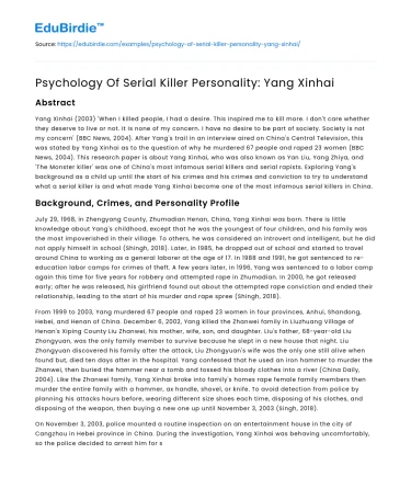 Psychology Of Serial Killer Personality: Yang Xinhai