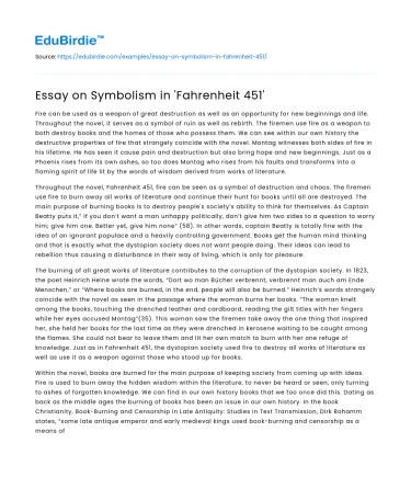 Essay on Symbolism in ‘Fahrenheit 451’