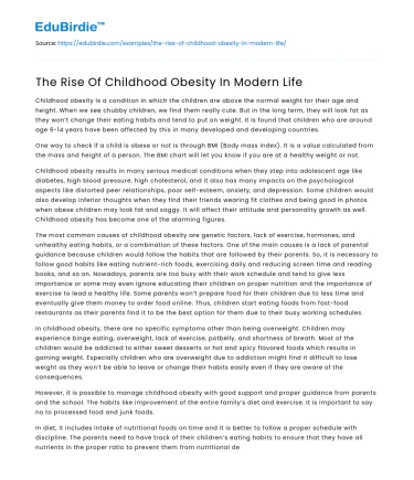 The Rise Of Childhood Obesity In Modern Life