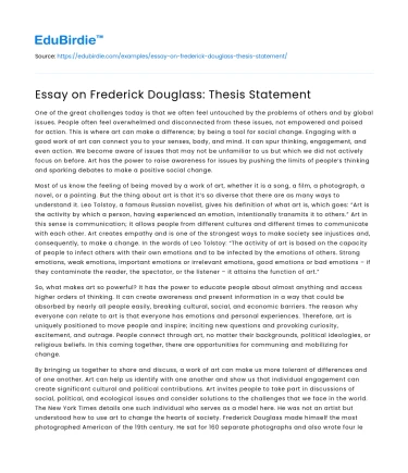 Essay on Frederick Douglass: Thesis Statement