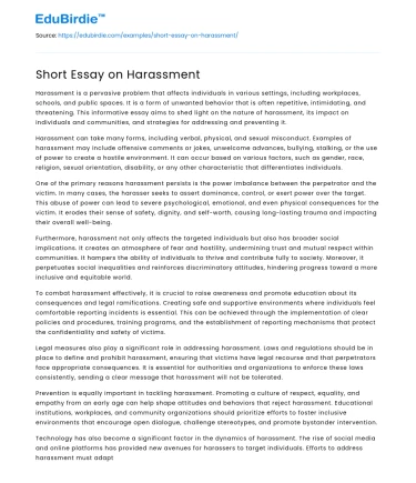 Short Essay on Harassment