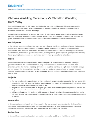 Chinese Wedding Ceremony Vs Christian Wedding Ceremony