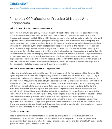 Principles Of Professional Practice Of Nurses And Pharmacists