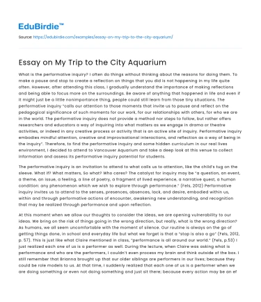 Essay on My Trip to the City Aquarium