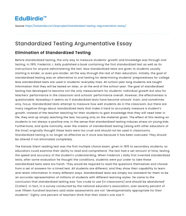 Standardized Testing Argumentative Essay