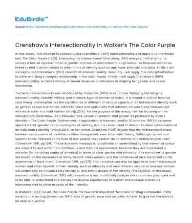 Crenshaw’s Intersectionality In Walker’s The Color Purple