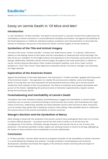 Essay on Lennie Death in ‘Of Mice and Men’