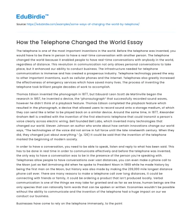 How the Telephone Changed the World Essay