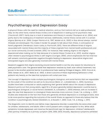 Psychotherapy and Depression Essay
