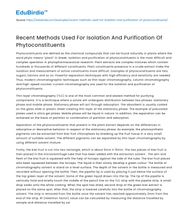 Recent Methods Used For Isolation And Purification Of Phytoconstituents
