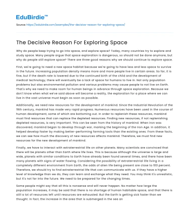 The Decisive Reason For Exploring Space