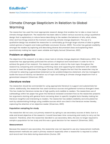 Climate Change Skepticism in Relation to Global Warming
