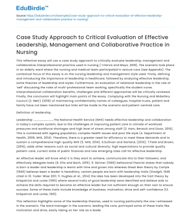 Effective Leadership in Nursing: Case Study