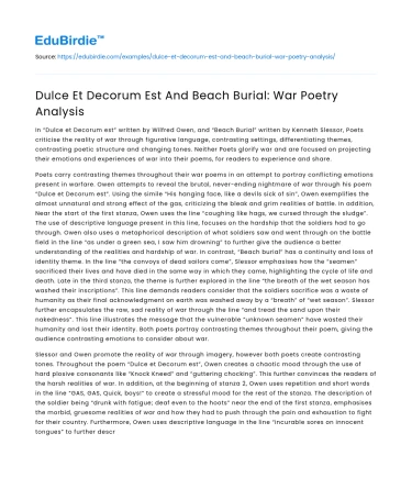 Dulce Et Decorum Est And Beach Burial: War Poetry Analysis