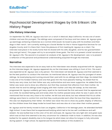 Psychosocial Development Stages by Erik Erikson: Life History Paper