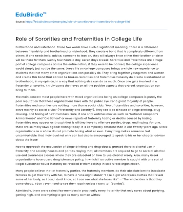 Role of Sororities and Fraternities in College Life