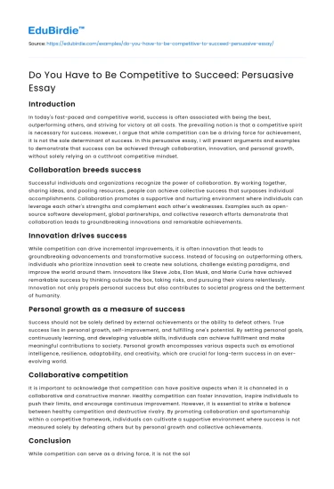 Do You Have to Be Competitive to Succeed: Persuasive Essay