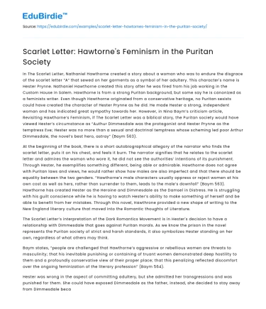 Scarlet Letter: Hawtorne’s Feminism in the Puritan Society