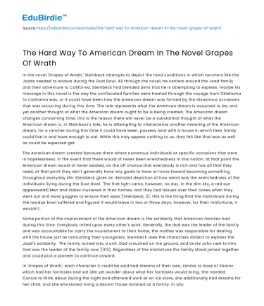The Hard Way To American Dream In The Novel Grapes Of Wrath