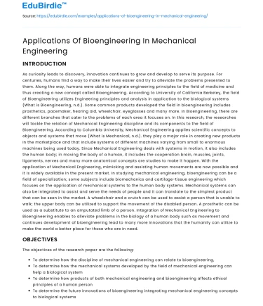Applications Of Bioengineering In Mechanical Engineering