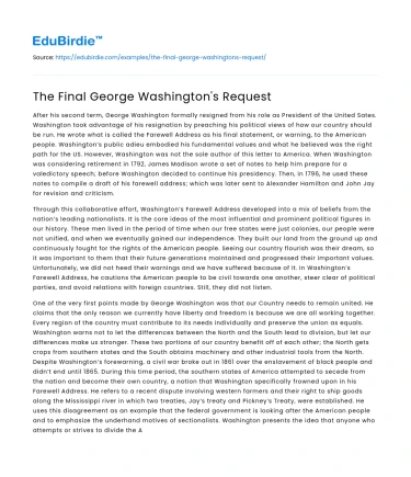 The Final George Washington’s Request