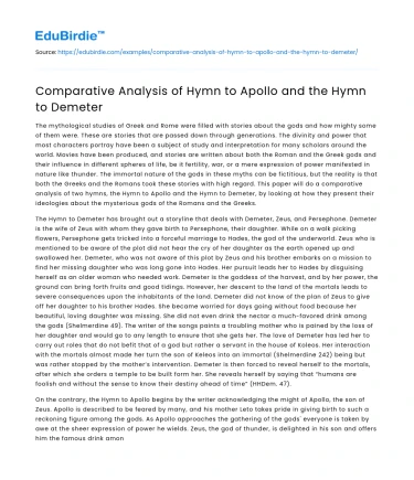 Comparative Analysis of Hymn to Apollo and the Hymn to Demeter
