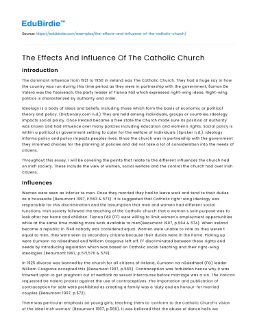 The Effects And Influence Of The Catholic Church
