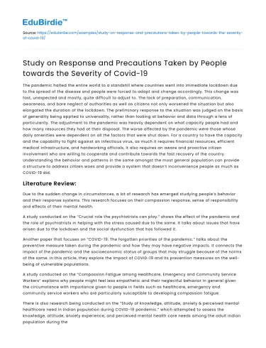 Response & Precautions to Covid-19 Severity by People