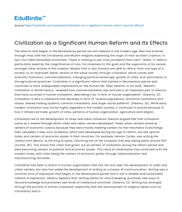 Civilization as a Significant Human Reform and Its Effects