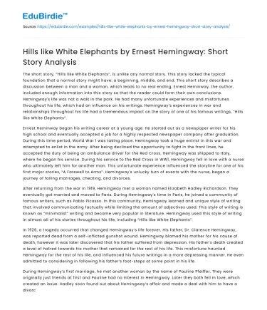 Hills like White Elephants by Ernest Hemingway: Short Story Analysis
