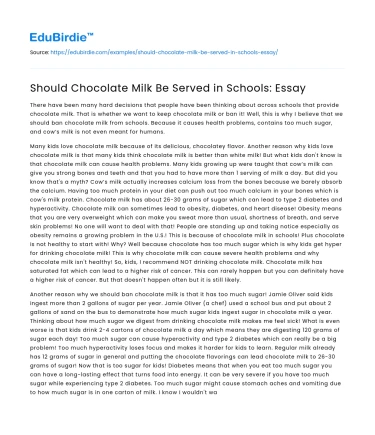 Should Chocolate Milk Be Served in Schools: Essay