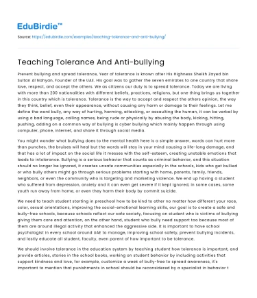 Strategies for Tolerance and Anti-Bullying Education