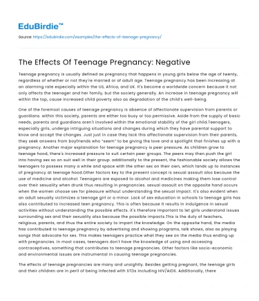 The Effects Of Teenage Pregnancy: Negative