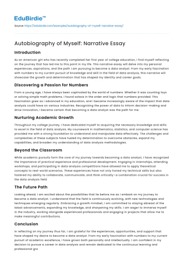 Autobiography of Myself: Narrative Essay