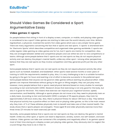Should Video Games Be Considered a Sport: Argumentative Essay