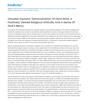 Olaudah Equiano: Hard Work, Faith, God’s Mercy