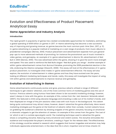 Evolution and Effectiveness of Product Placement: Analytical Essay