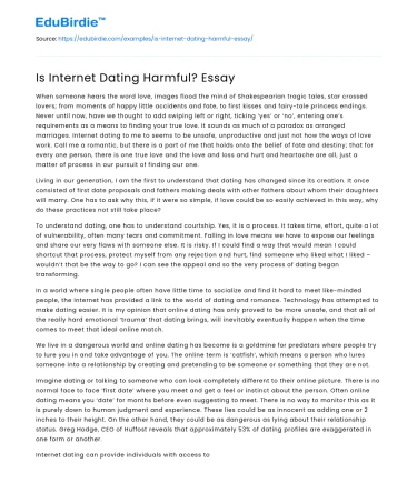 Is Internet Dating Harmful? Essay