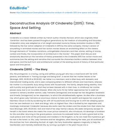 Deconstructive Analysis Of Cinderella (2015): Time, Space And Setting