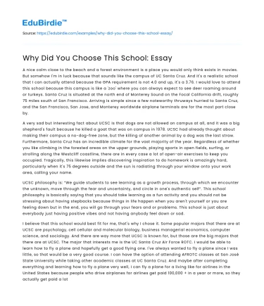 Why Did You Choose This School: Essay