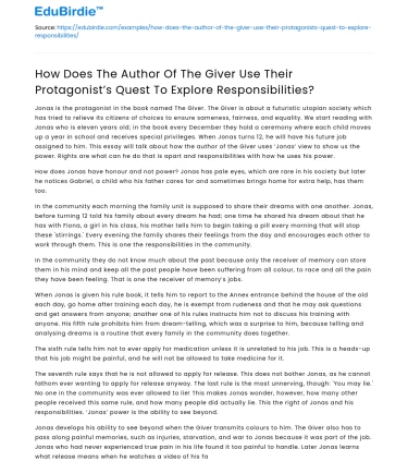The Giver: Author’s Exploration of Protagonist’s Responsibilities